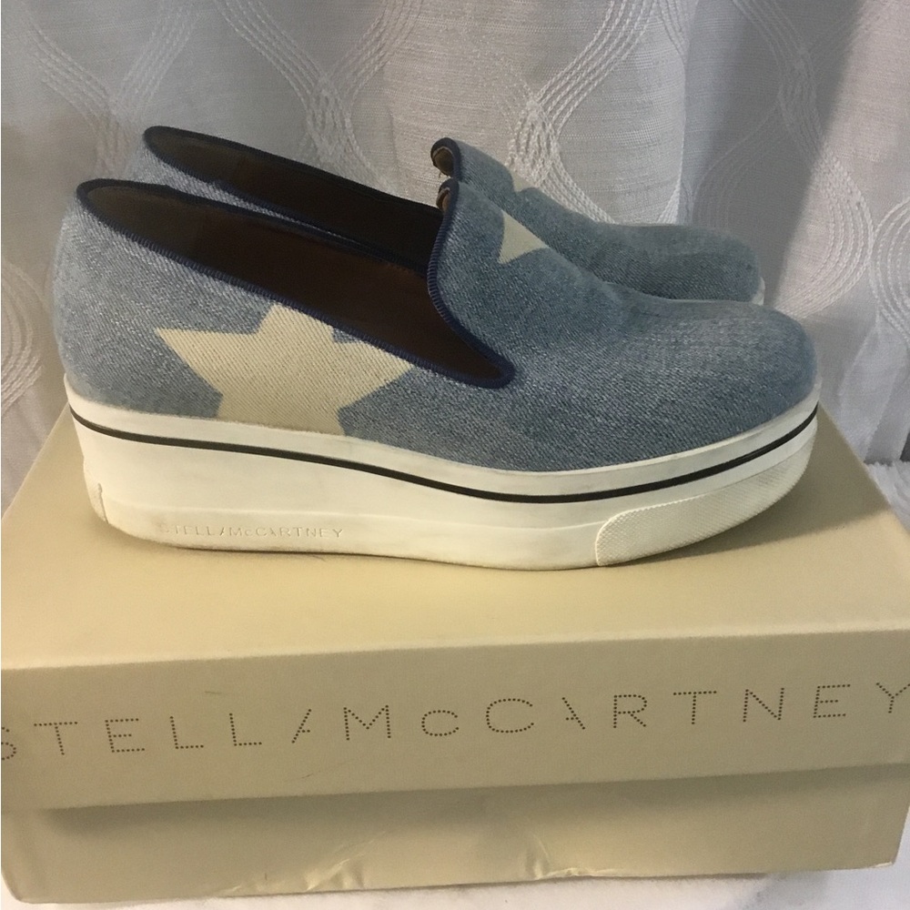 Stella McCartney Denim Blue Star Platform Slip-Ons